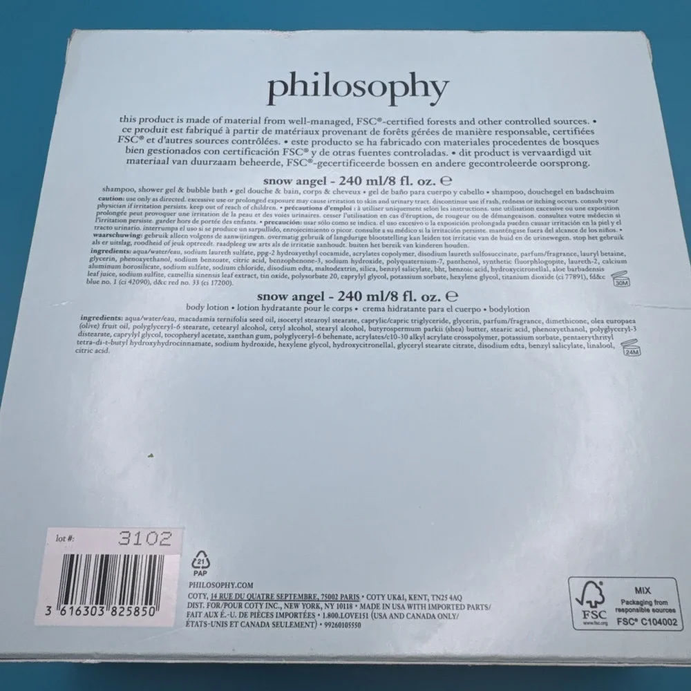 Philosophy Snow Angel Shampoo Shower Gel & Body Lotion Duo Bath Gift Set Travel